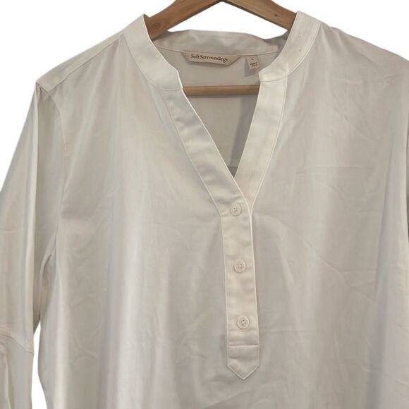 Soft Surroundings White Pleated V Neck Pullover Tunic Top Size Large - Picture 8 of 12